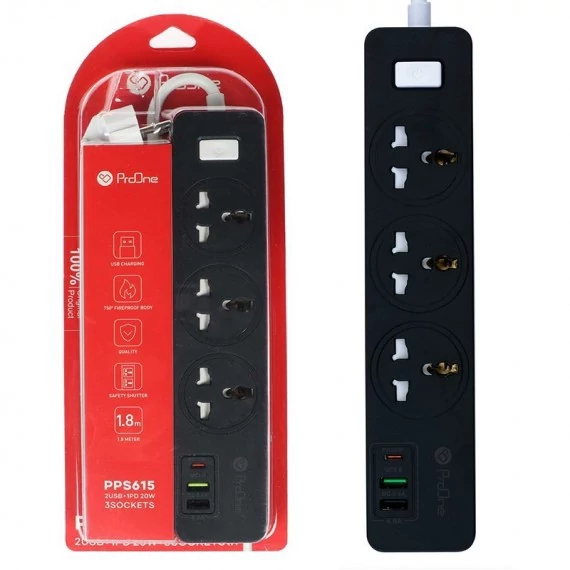 چندراهی برق و شارژر پرووان مدل PPS615 طول 1.8 متر
